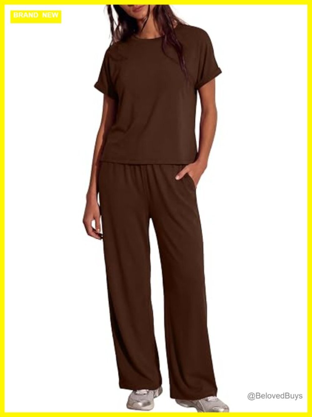 Womens Lounge Set 2 Piece Outfits Casual Loose Fit Short Sleeve Top Wide Leg